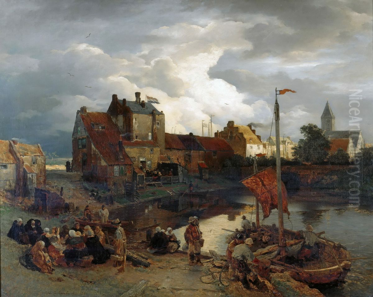 Im Hafen Von Ostende Oil Painting by Andreas Achenbach