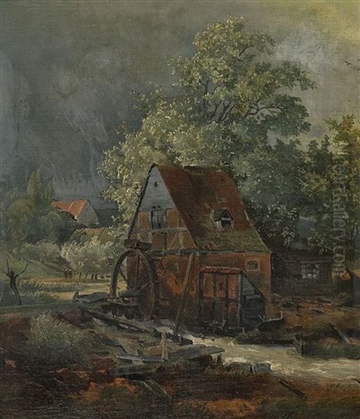 Gewitterlandschaft Mit Wassermuhle Oil Painting by Andreas Achenbach