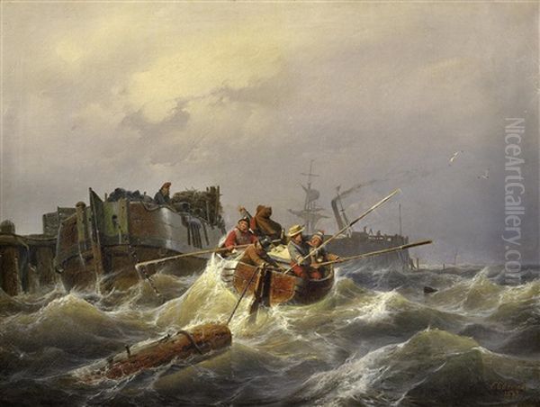 Ruderboot Im Hafen Oil Painting by Andreas Achenbach