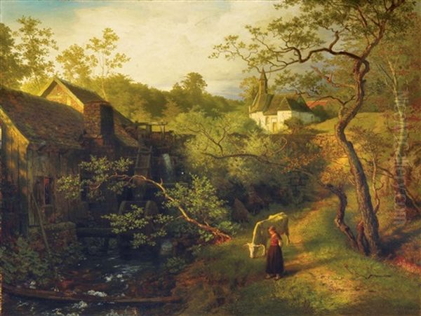 Bergische Wassermuhle Oil Painting by Andreas Achenbach