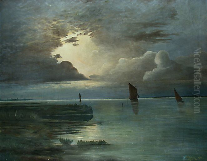 Sonnenuntergang Am Meer Mit Aufziehendem Gewitter Oil Painting by Andreas Achenbach
