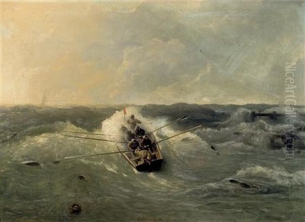 Ruderboot Auf Sturmischer See Oil Painting by Andreas Achenbach