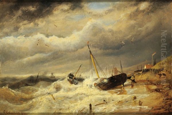 Fischerboote Am Strand Oil Painting by Andreas Achenbach