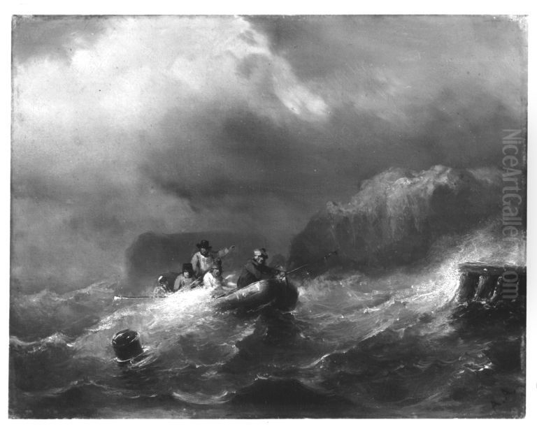 Seesturm Oil Painting by Andreas Achenbach