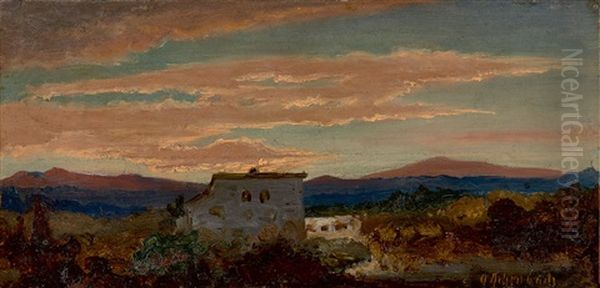 Italienienische Landschaft Am Abend Oil Painting by Oswald Achenbach