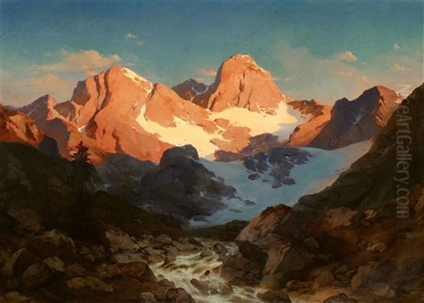 Alpenglow Oil Painting by Oswald Achenbach