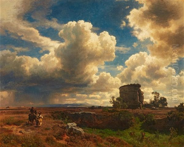 Campagnalandschaft Bei Aufziehendem Gewitter Oil Painting by Oswald Achenbach