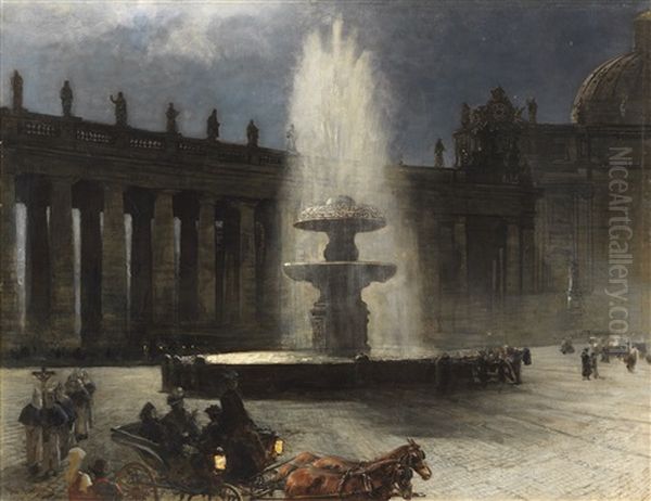 Der Petersplatz Bei Vollmond Oil Painting by Oswald Achenbach