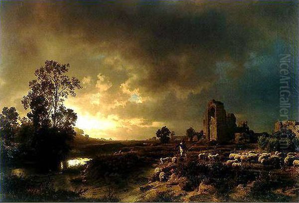 Abendstimmung In Der Campagna Oil Painting by Oswald Achenbach