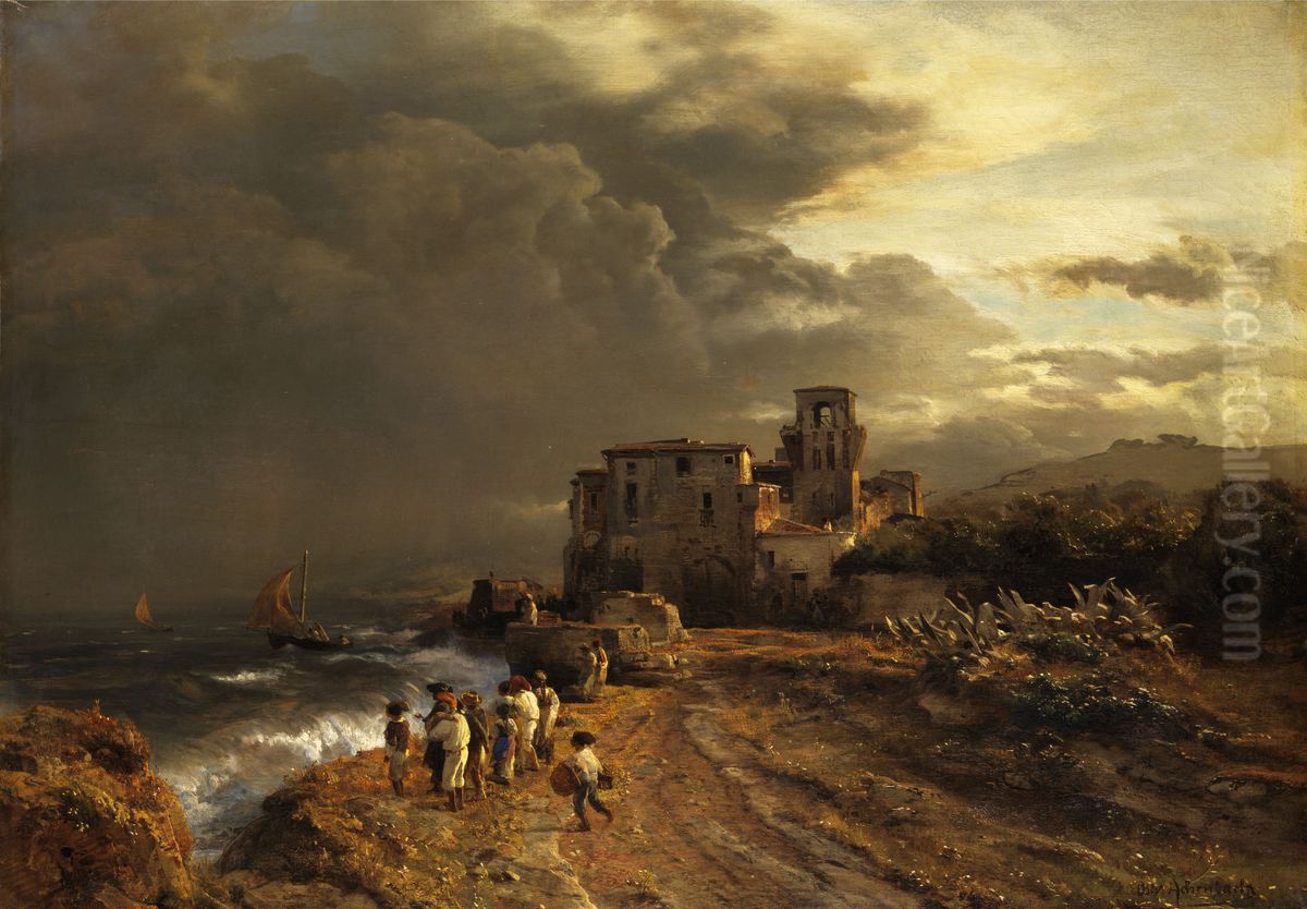 Abziehender Sturm An Der Italienischen Kuste Oil Painting by Oswald Achenbach