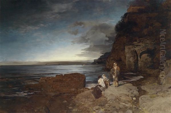Abend An Der Kuste Oil Painting by Oswald Achenbach