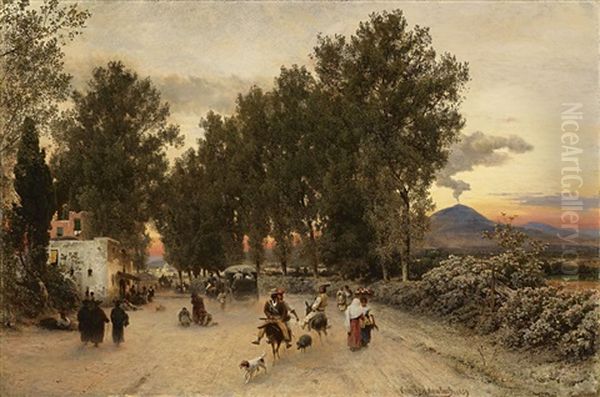 Landstrasse In Der Campagna Oil Painting by Oswald Achenbach