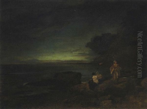 Abendstimmung Am Meer (am Golf Von Neapel?) Oil Painting by Oswald Achenbach