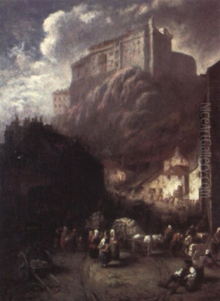 Life In The Village Oil Painting by Oswald Achenbach