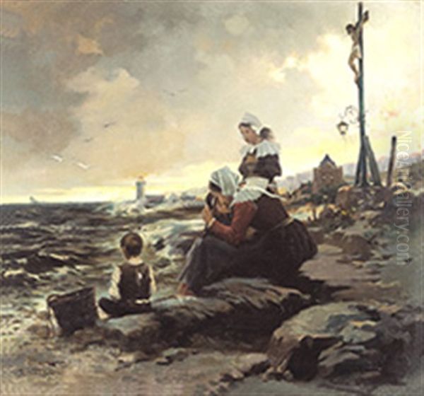 Wachtend Op De Terugkeer Van De Vissers Oil Painting by Florimond Van Acker