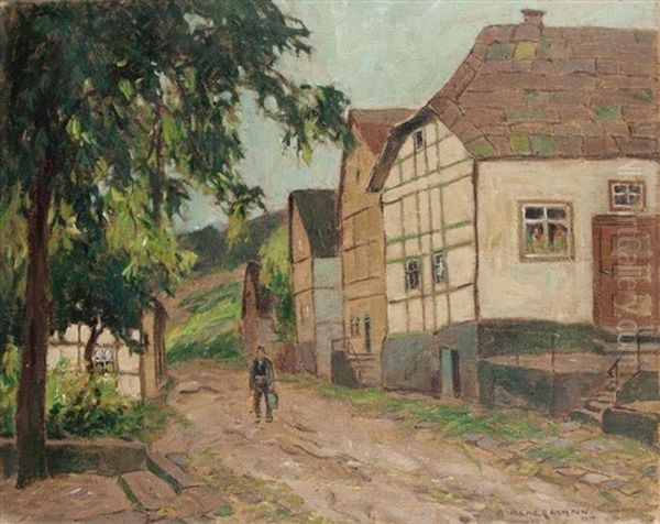 Dorfstrase Oil Painting by Otto Ackermann