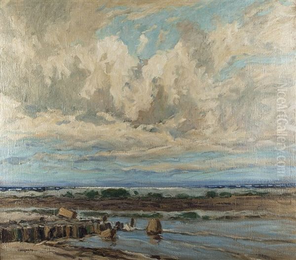 Kuste (+ Landschaftsstudie, Verso) Oil Painting by Otto Ackermann