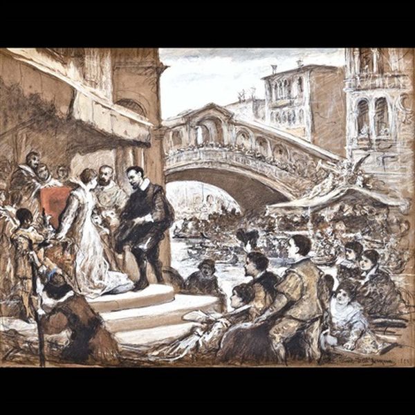 Incontro A Venezia Oil Painting by Cesare Felix Georges dell' Acqua