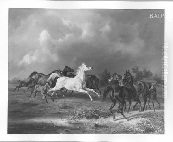 Horses Oil Painting by Albrecht Adam