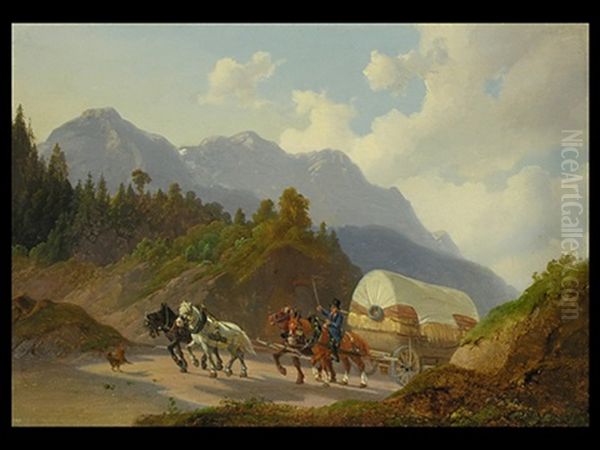 Das Pferdefuhrwerk Oil Painting by Albrecht Adam