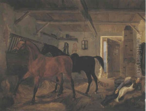 Im Stall Oil Painting by Albrecht Adam