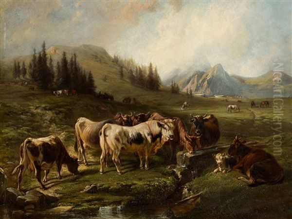 Cows On Pasture Oil Painting by Benno Adam