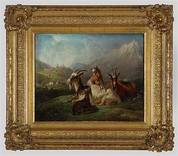 Ziegen Vor Sommerlicher Alpenkulisse Oil Painting by Benno Adam