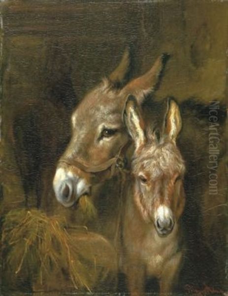 Eselstute Mit Fohlen Oil Painting by Benno Adam