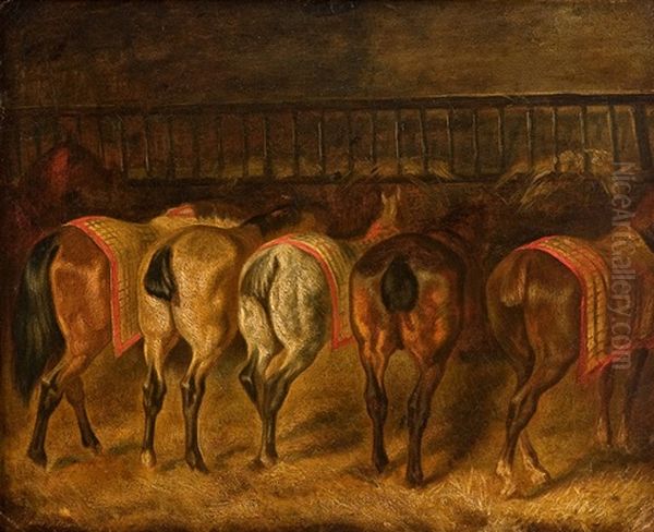 Horses In The Stable Oil Painting by Benno Adam