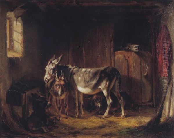 Eselfamilie Oil Painting by Benno Adam