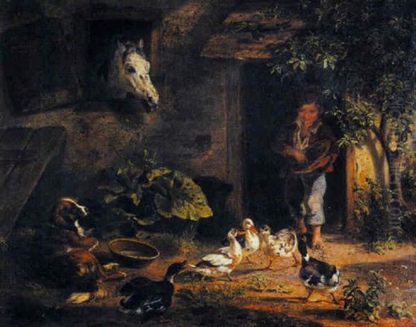 In The Farmyard Oil Painting by Benno Adam