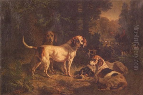 Foxhounds After The Hunt Oil Painting by Benno Adam