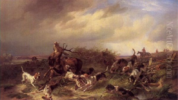 Hirschjagd Oil Painting by Benno Adam