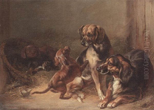 Dogs And Whelps Oil Painting by Benno Adam