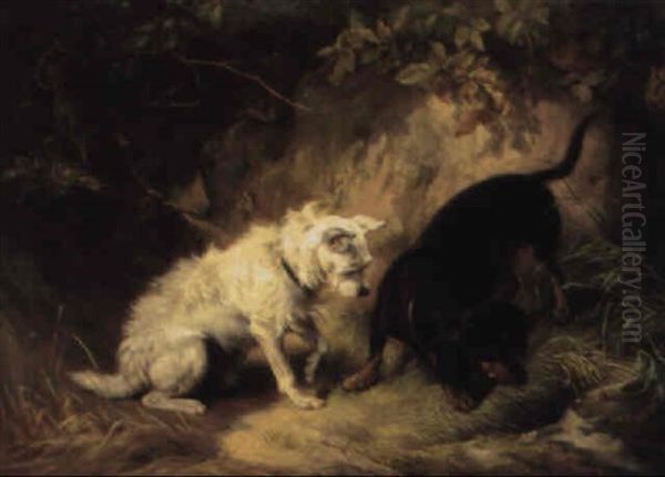 A Promenarian And A Dachshund By A Foxhole Oil Painting by Benno Adam