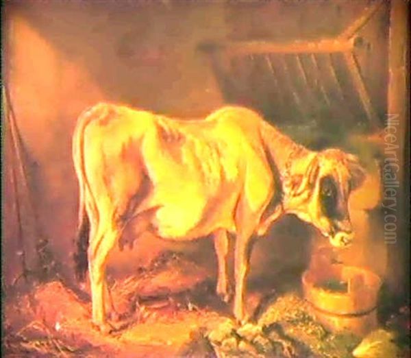 Kuh Im Stall Oil Painting by Benno Adam