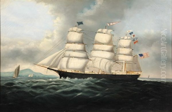American Three-mast Sailing Ship Oil Painting by Edouard Adam