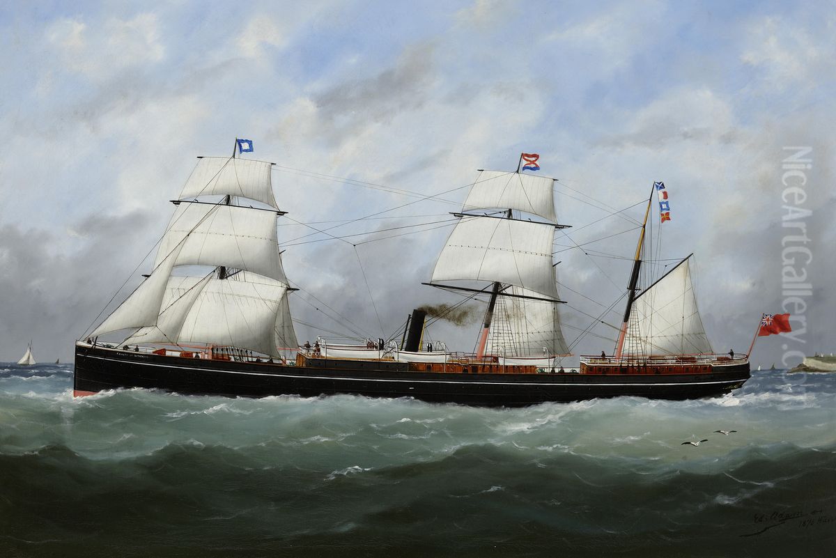 The Auxiliary Steamer County Of Sutherland At Sea Under Steam And Sail Oil Painting by Edouard Adam