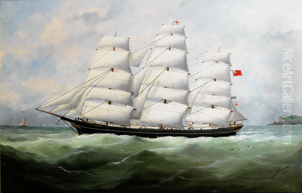 The Full-rigger King Ceolric Running Down The Coast Under Full Sail Oil Painting by Edouard Adam