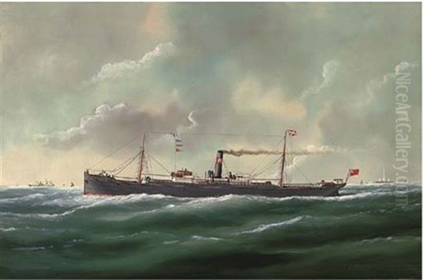 The General Cargo Steamer Agenoria At Sea Oil Painting by Edouard Adam