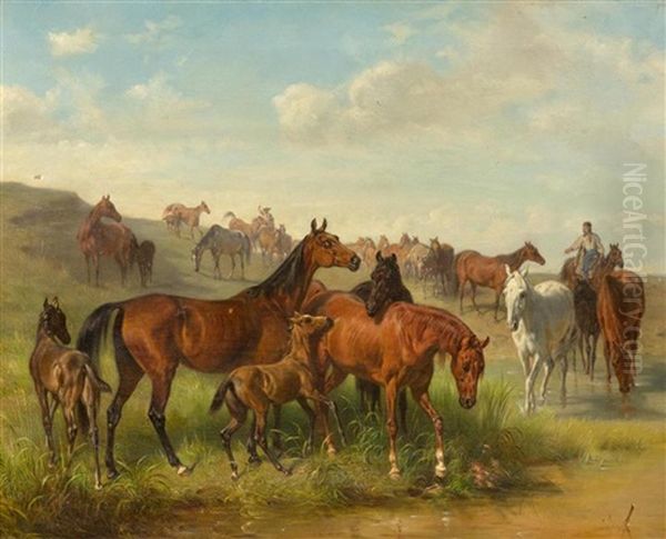 Pferde Auf Der Weide Oil Painting by Franz Adam