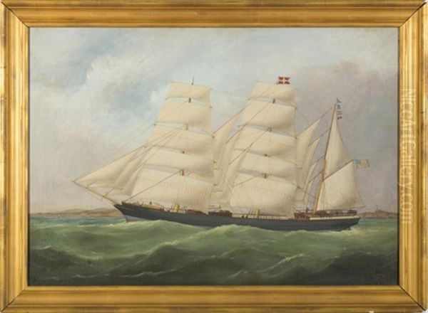 The Bark America Off Le Havre Oil Painting by Marie-Edouard Adam Of Le Havre