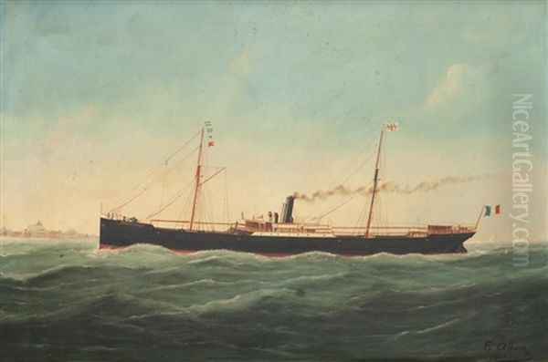 Portrait Du Bateau Ermance Conseil Oil Painting by Marie-Edouard Adam Of Le Havre