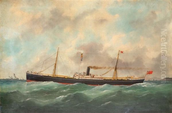 Le Paquebot Imaum Oil Painting by Marie-Edouard Adam Of Le Havre