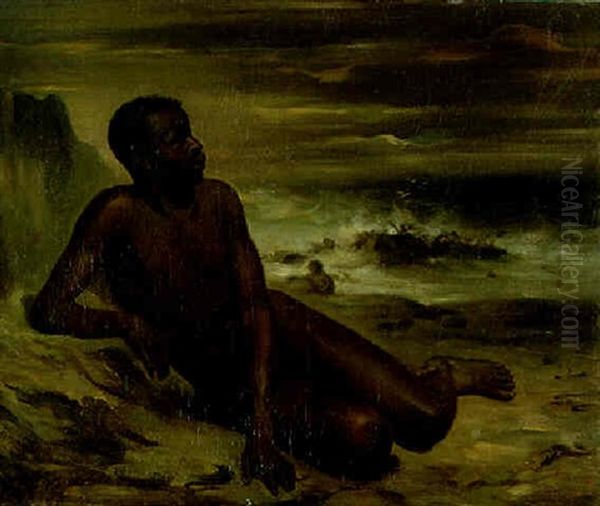 Etude D'un Homme Noir Sur Une Plage Oil Painting by Victor Adam