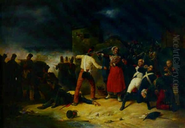 A Revolt In A Paris Street Oil Painting by Victor Adam