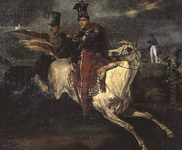 La Mort De Poniatowsky Oil Painting by Victor Adam