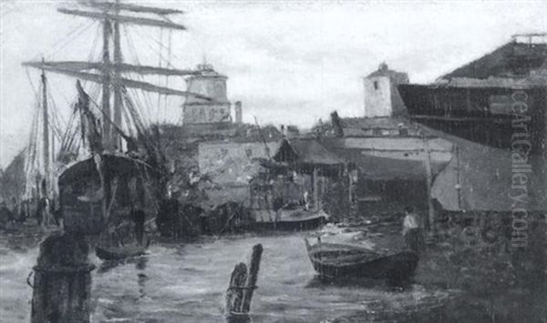Dry Docks, Venice Oil Painting by Willis A. Adams