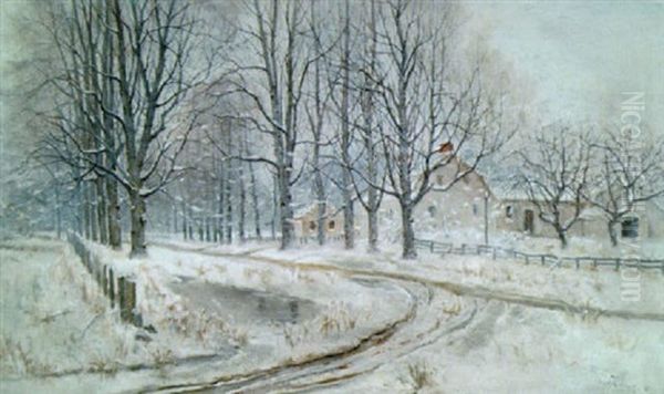 Feather Street, Suffield, Connecticut Oil Painting by Willis A. Adams