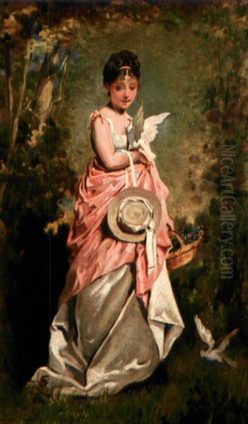 Jeune Fil Oil Painting by Louis Emile Adan